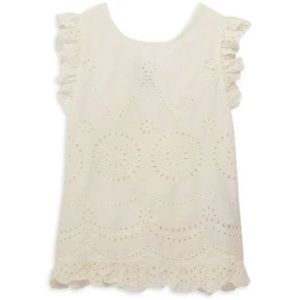 Stella McCartney Kids Sleeveless, Lace Cutout, Cross Back Top in Cream